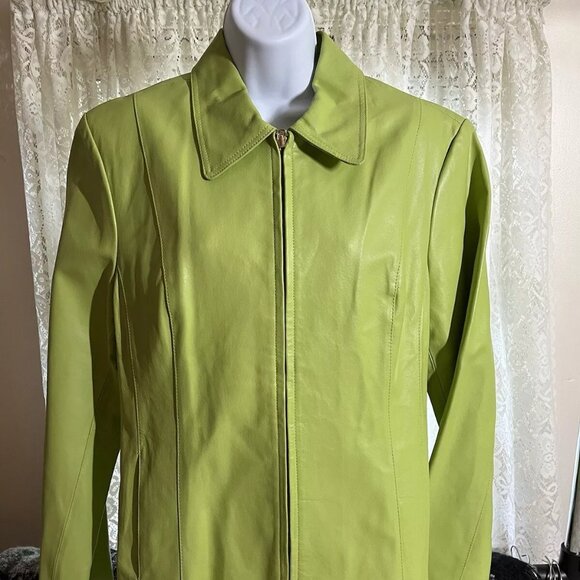 XL Colebrook Women’s Premium Leather Jacket Lime Green Lined, Zipper, Pockets - Picture 1 of 14
